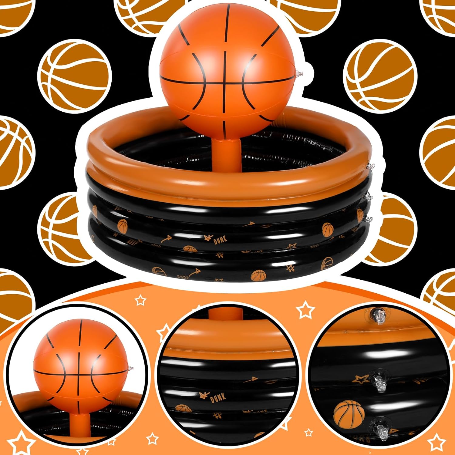 Bencailor Inflatable Cooler Inflatable Football Drink Cooler Toss Game Party Decoration Rugby Basketball Baseball Blow up PVC Ice Serving Bar for Sport Party Supplies Game Day Beer(Orange,Basketball)