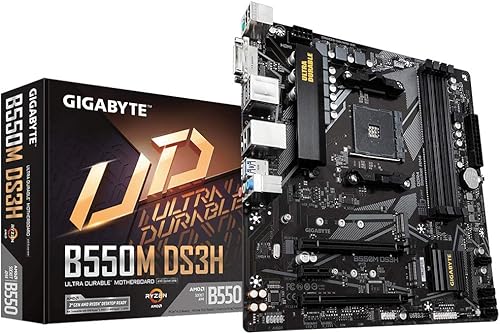 Gigabyte Placa base B550M DS3H - Compatible con CPU AMD Ryzen 5000 Series AM4, 5+3 fases VRM digital puro, hasta 4733 MHz DDR4 (OC), 2xPCIe 3.0 M.2,