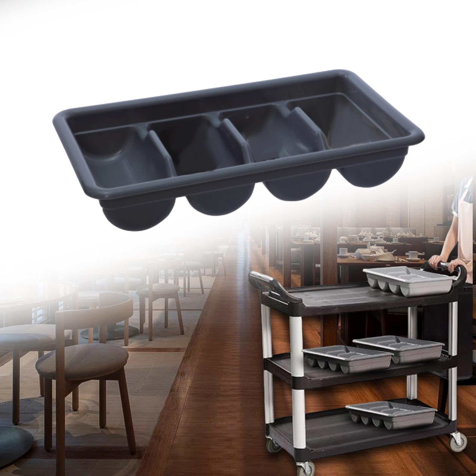 Sharplace Besteckkasten mit 4 Fächern, Küchenutensilienhalter, Löffel, Gabeln, platzsparendes Besteck-Organizer-Tablett für die Restaurantküche, Schwarz