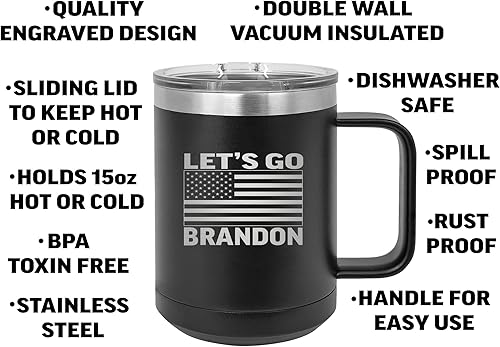 Miniatura 2 de Rogue River Tactical Funny Let's Go Brandon Joke - Taza de café negra de acero inoxidable resistente con tapa, gran idea de regalo para