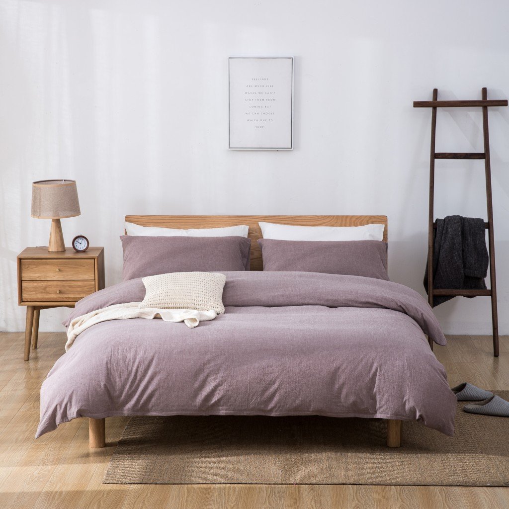 Haru Homie Ultra Soft Solid 100% Washed Cotton 3 Pieces Simple Style Duvet Cover Set - Comfortable, Breathable and Easy Care(Queen, Pale Mauve)