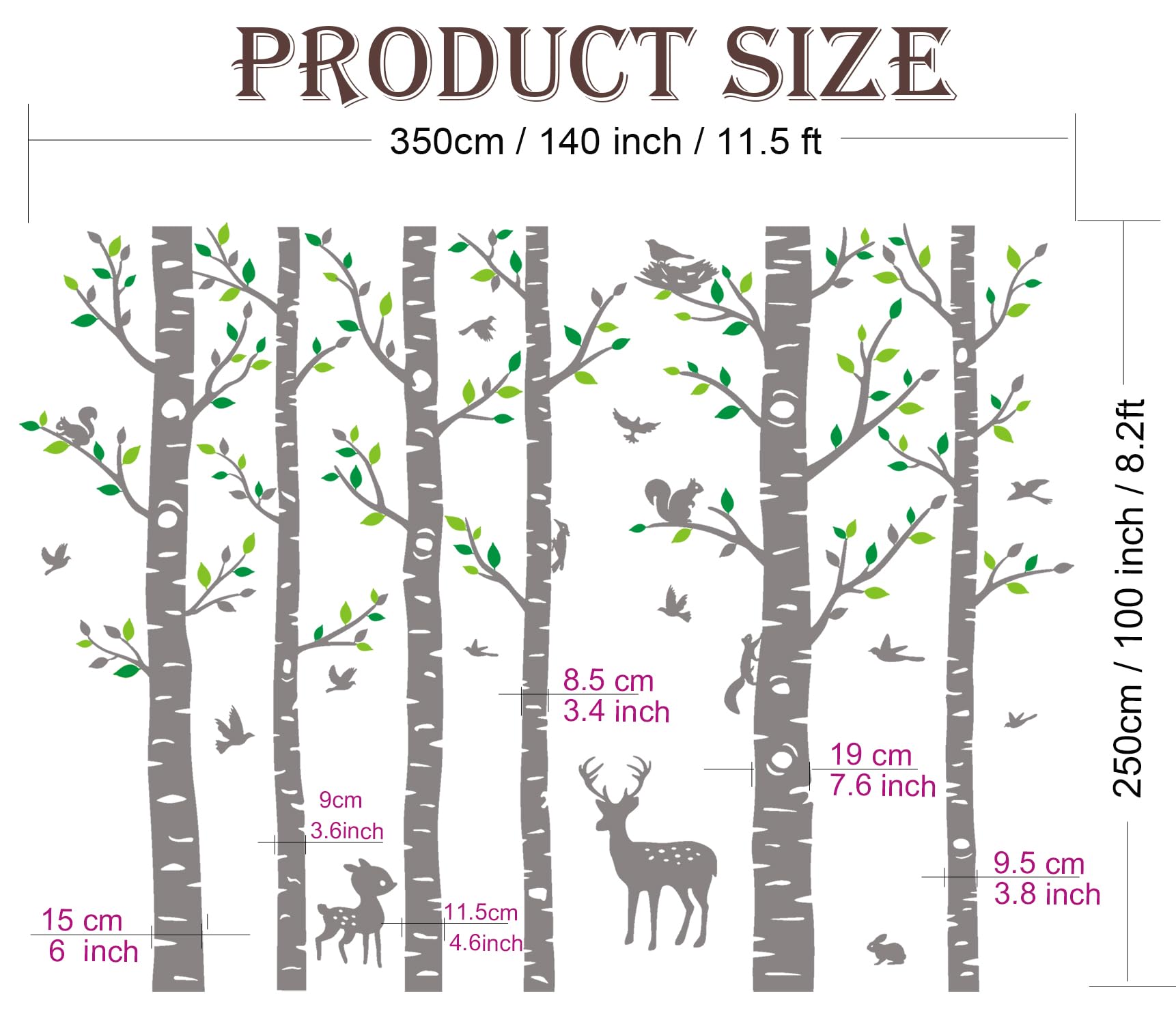 Forest Wall Stickers Extra Large Birch Tree Wall Decal Set - 6 Trees ...