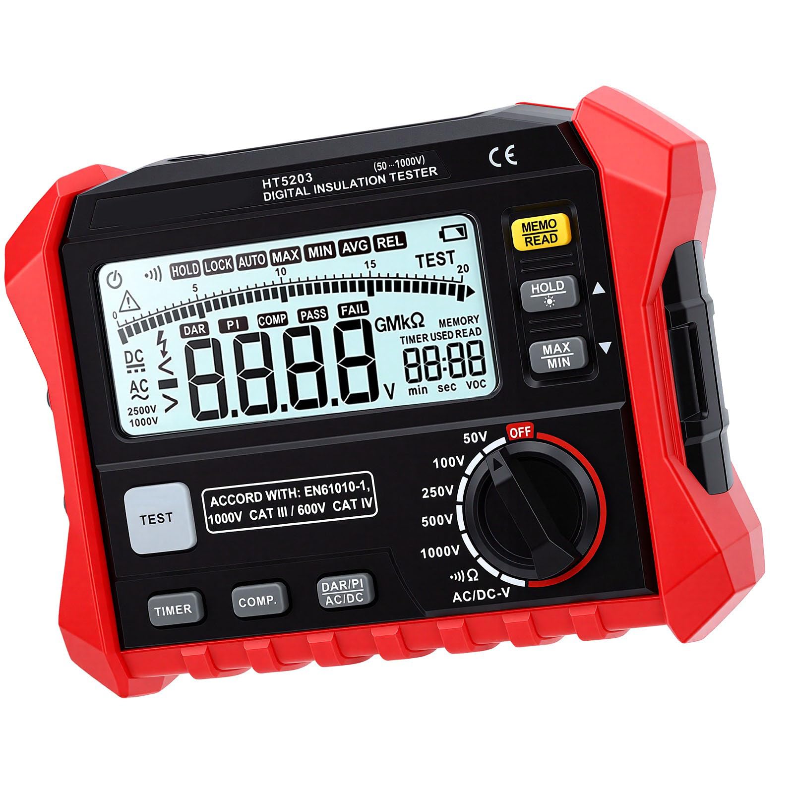 Megaomomierz Tester Izolacji Cyfrowy Wysokiej Dokładności 0MΩ do 100GΩ do Konserwacji Elektrycznej w Systemach HVAC i Silnikach 180x140x65mm