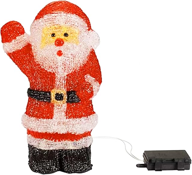 Marco Paul Traditional Acrylic Red Christmas Santa Claus with 30 LED Light - Battery Operated Weatherproof Pre-Lit Christmas Decorations Festive Father Christmas Figure for Garden Ornaments Xmas Decor