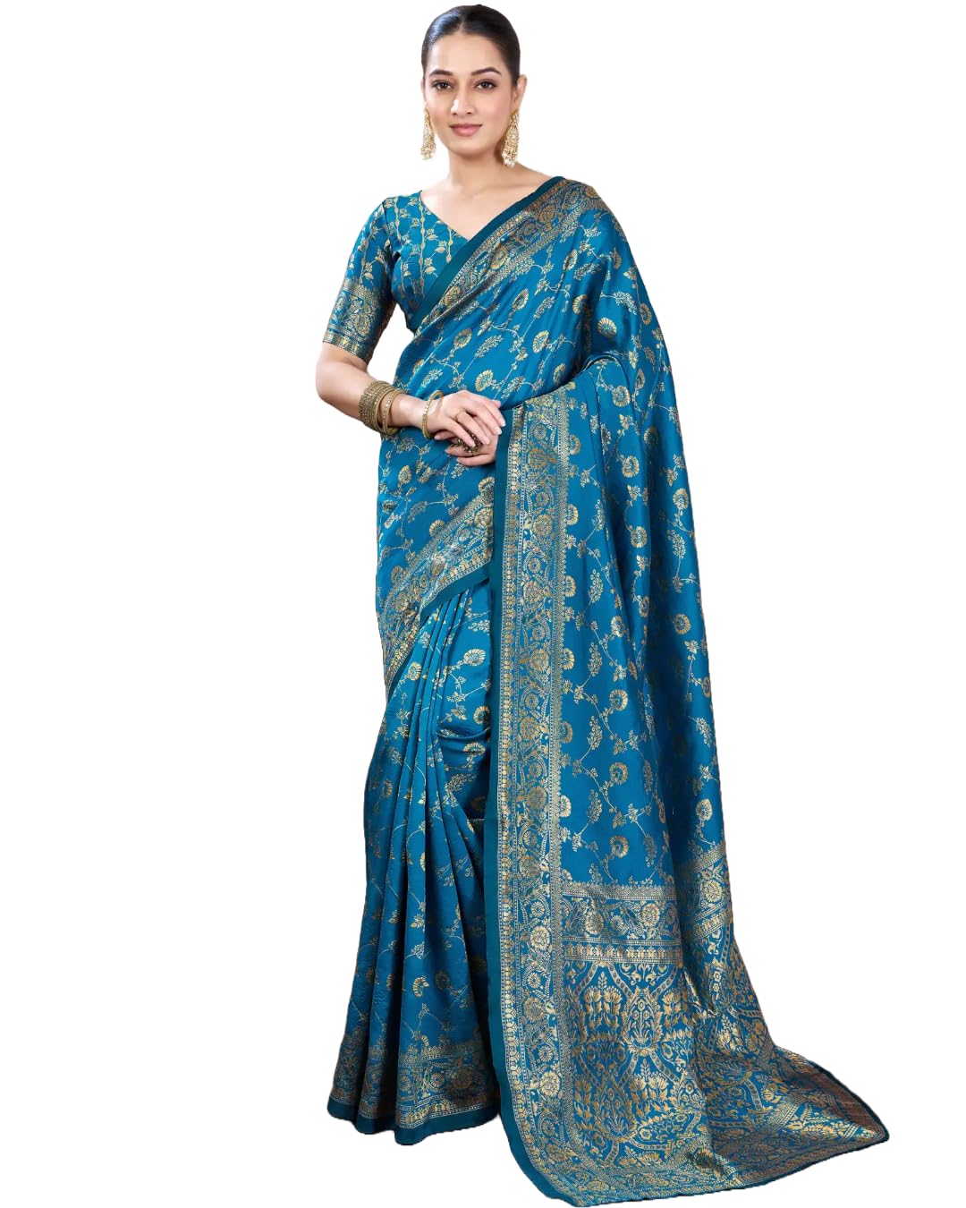 Women's Banarasi Style Jacquard Saree with Zari Woven Border & Blouse Piece