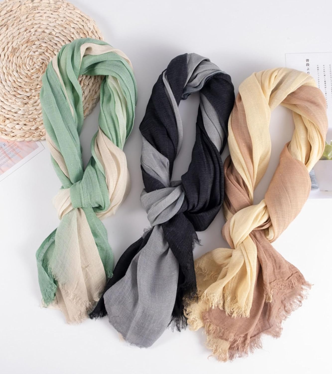 bamboo cotton Fashion Lightweight Travel Scarf,Gradient Two-tone Four Season Scarf Shawl Beach Gauze