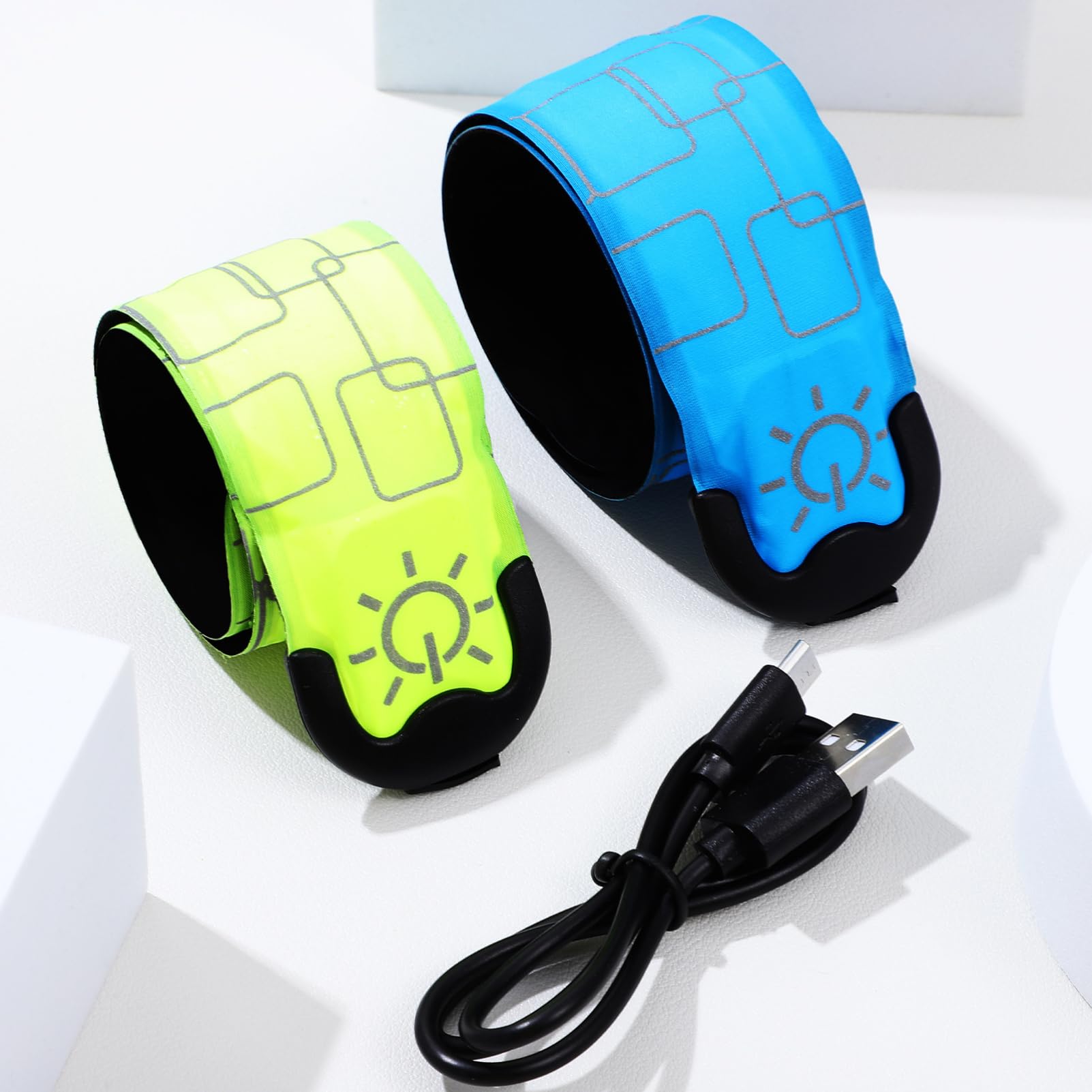 Milisten 4 Pièces Papa Cercle Tablier Ajustable Tabliers Douille d'écrou Autocollants Fil Brassard LED Rechargeable Bracelet LED réfléchissant Bracelets de Claque Bracelet pour Courir PVC