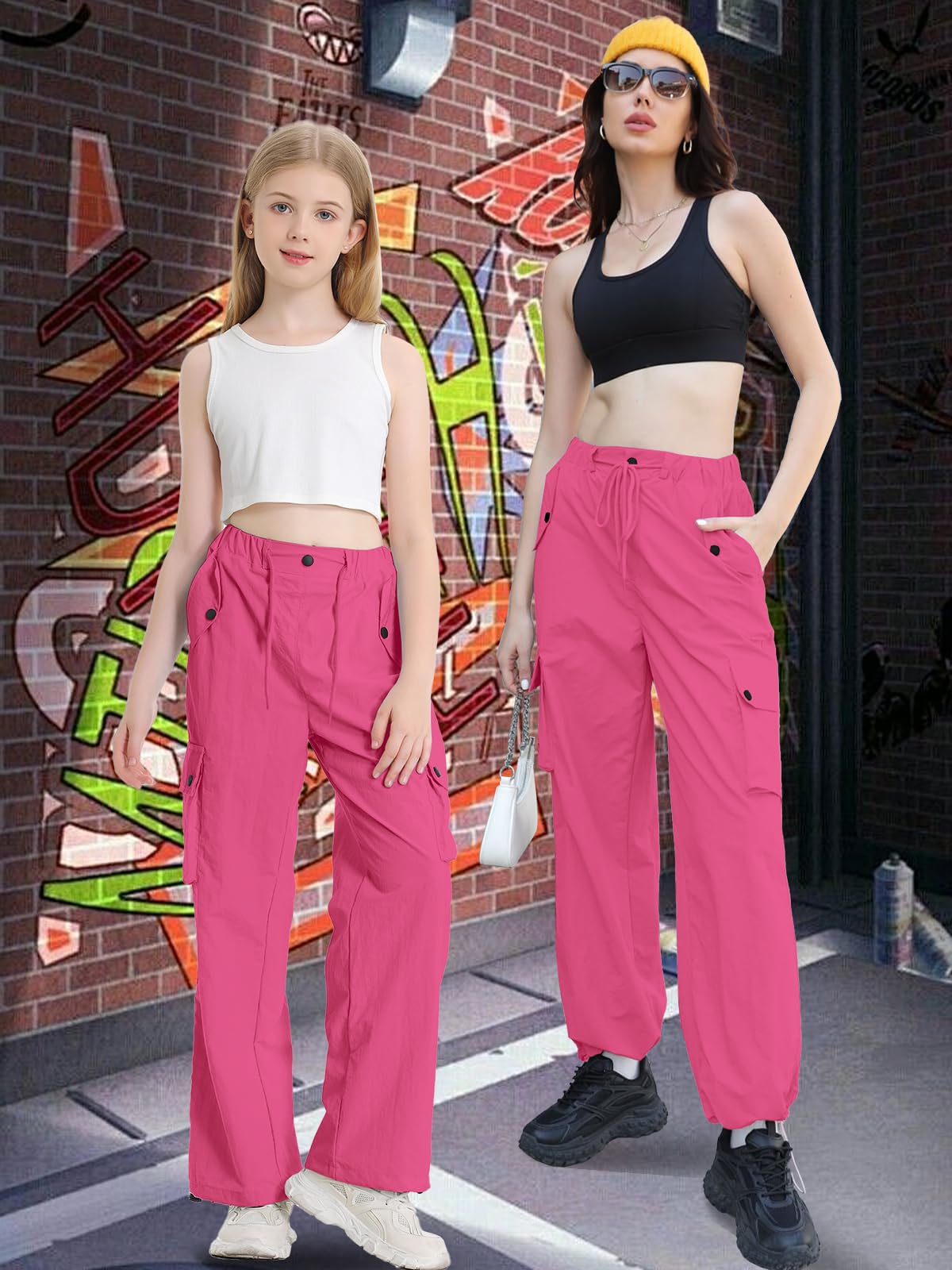 Cromoncent Cargo Pants Girls & Women Parachute Pants Y2K Baggy Rave Clothes Waterproof with Pockets, 6 Years - 3XL