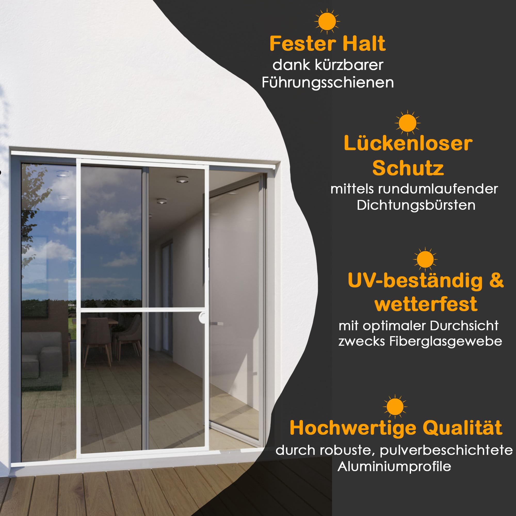 Fliegengitter Tür weiß 120 x 240 cm mit Alurahmen, Insektenschutz Schiebetür, Fiberglasgewebe, Fliegengitter Balkontür mit Rahmen, Terrassentür Insektenschutz, Insektennetz Balkontür