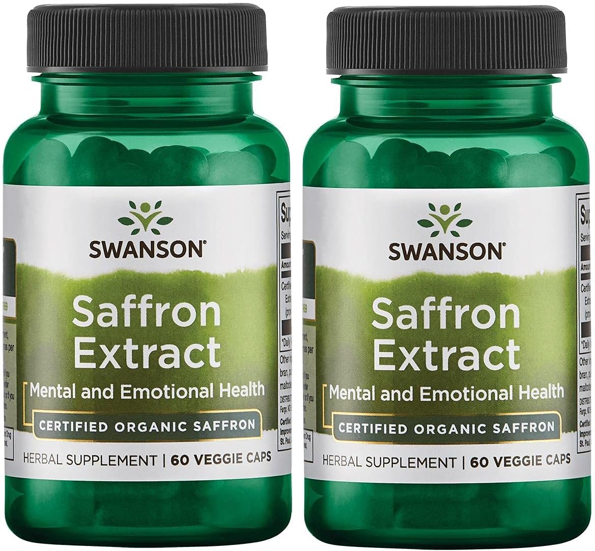 Swanson Saffron Extract-Herbal Supplement Promoting Mood Support -Natural Source of Eye Health Support &Weight Management-Organic Saffron Delivering 2% Safranal-(60 Veggie Capsules, 30mg Each) 2 Pack