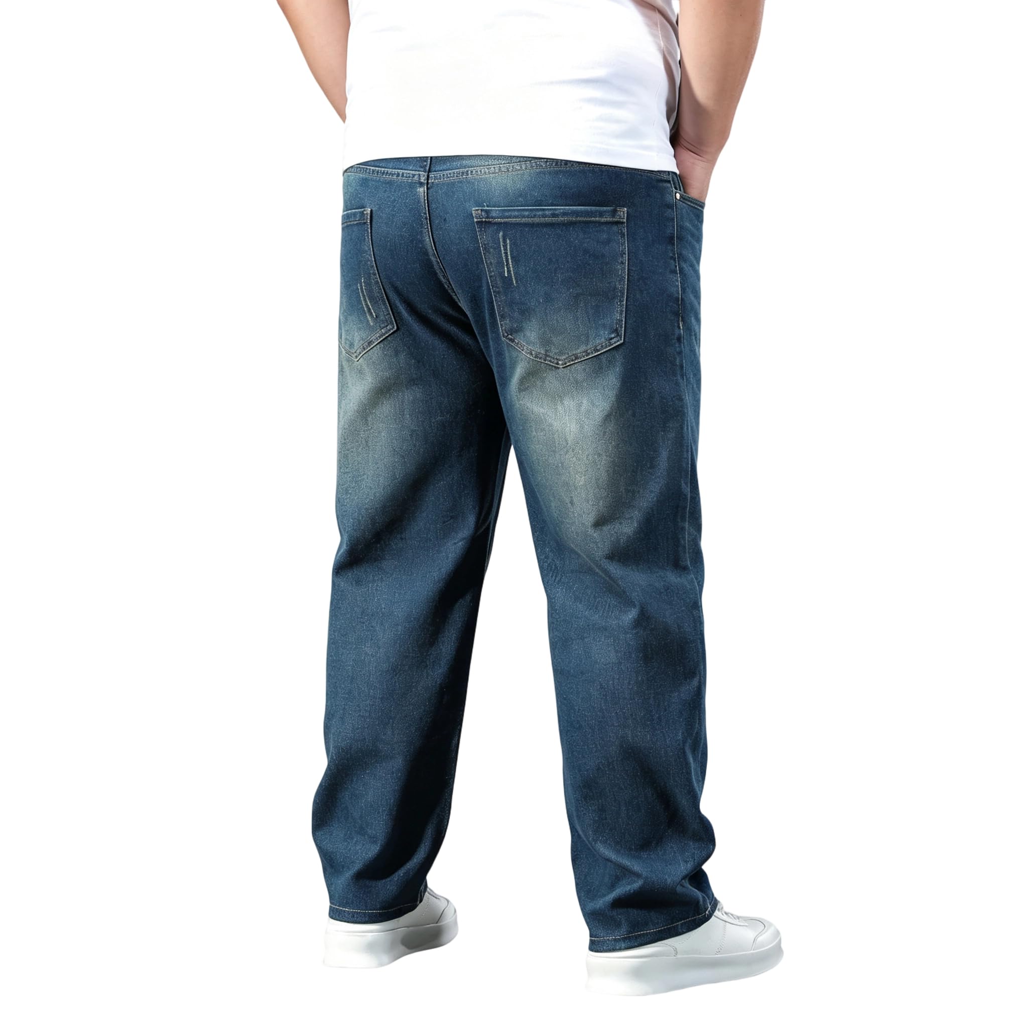Pantalones Vaqueros para Hombre, Suelto Pantalones Vaqueros Denim Jeans Talla Grande Cintura Elástica NZK002