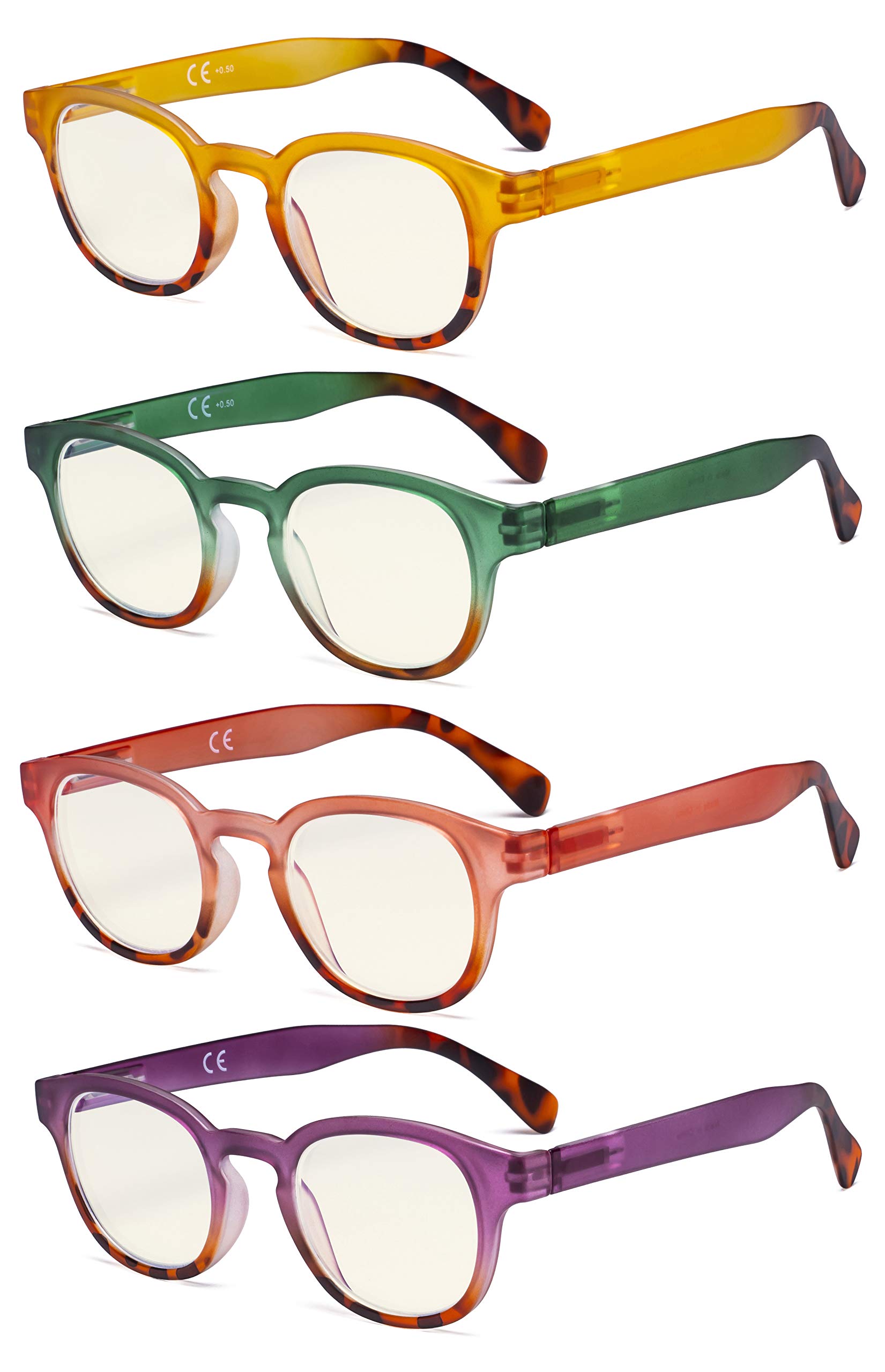 4-Pack Reading Glasses Blue Light Blocking,Spring Hinge Readers for Women Anti Glare Filter Lightweight Eyeglasses