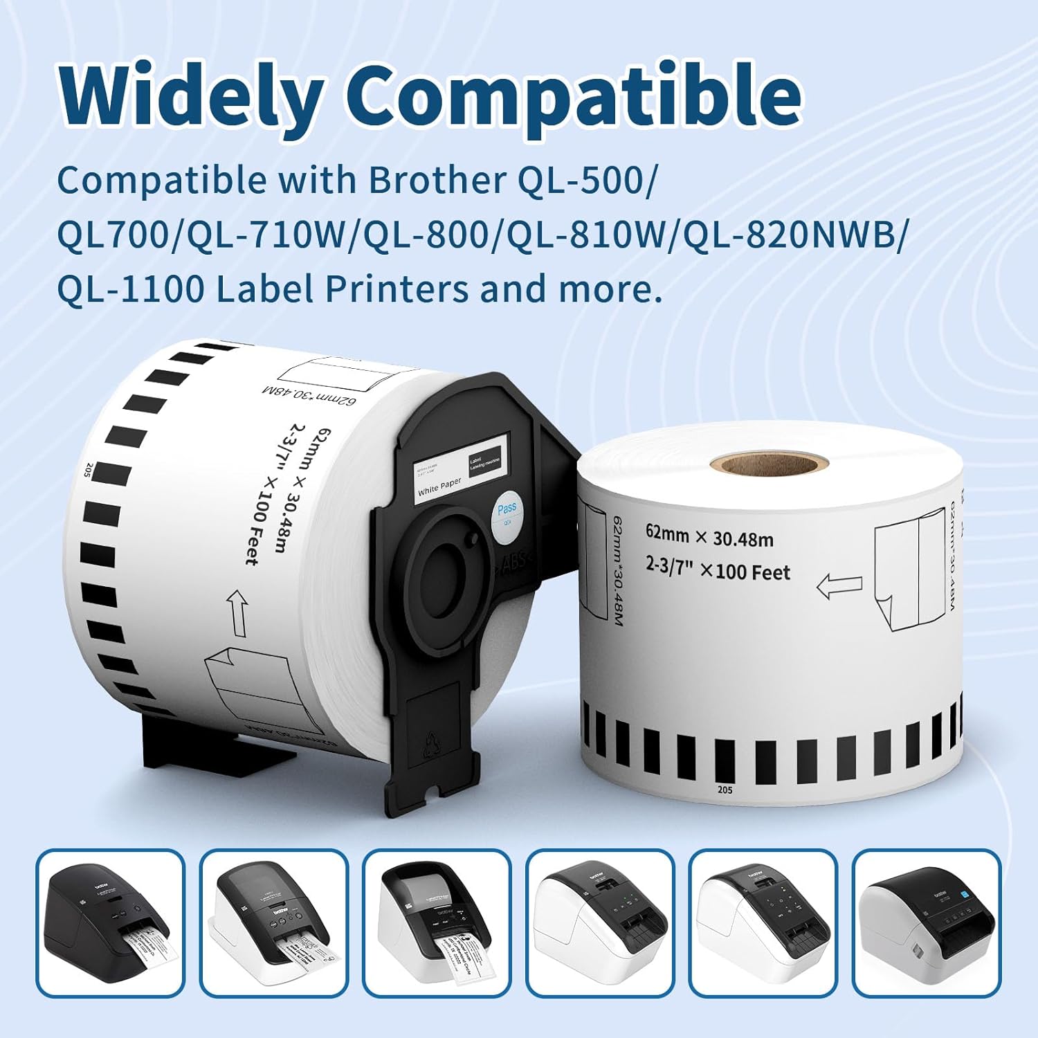 12 Rolls DK2205 (2.4 in X 100 Ft) Shipping Address Labels, Compatible with Brother QL-800 QL 600 810W 820nwb 1110NWB Printer, Replacement Continuous Labels