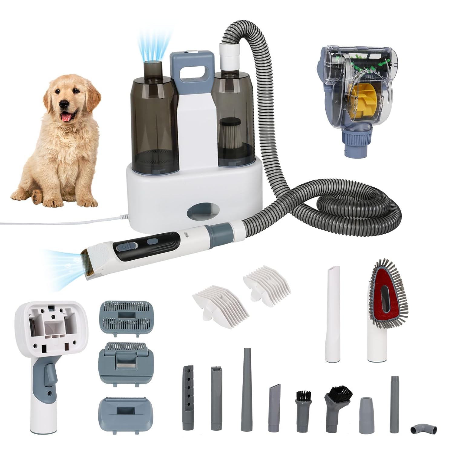 Dog Grooming Kit with 13 Tools, Dog Hair Vacuum Brush for