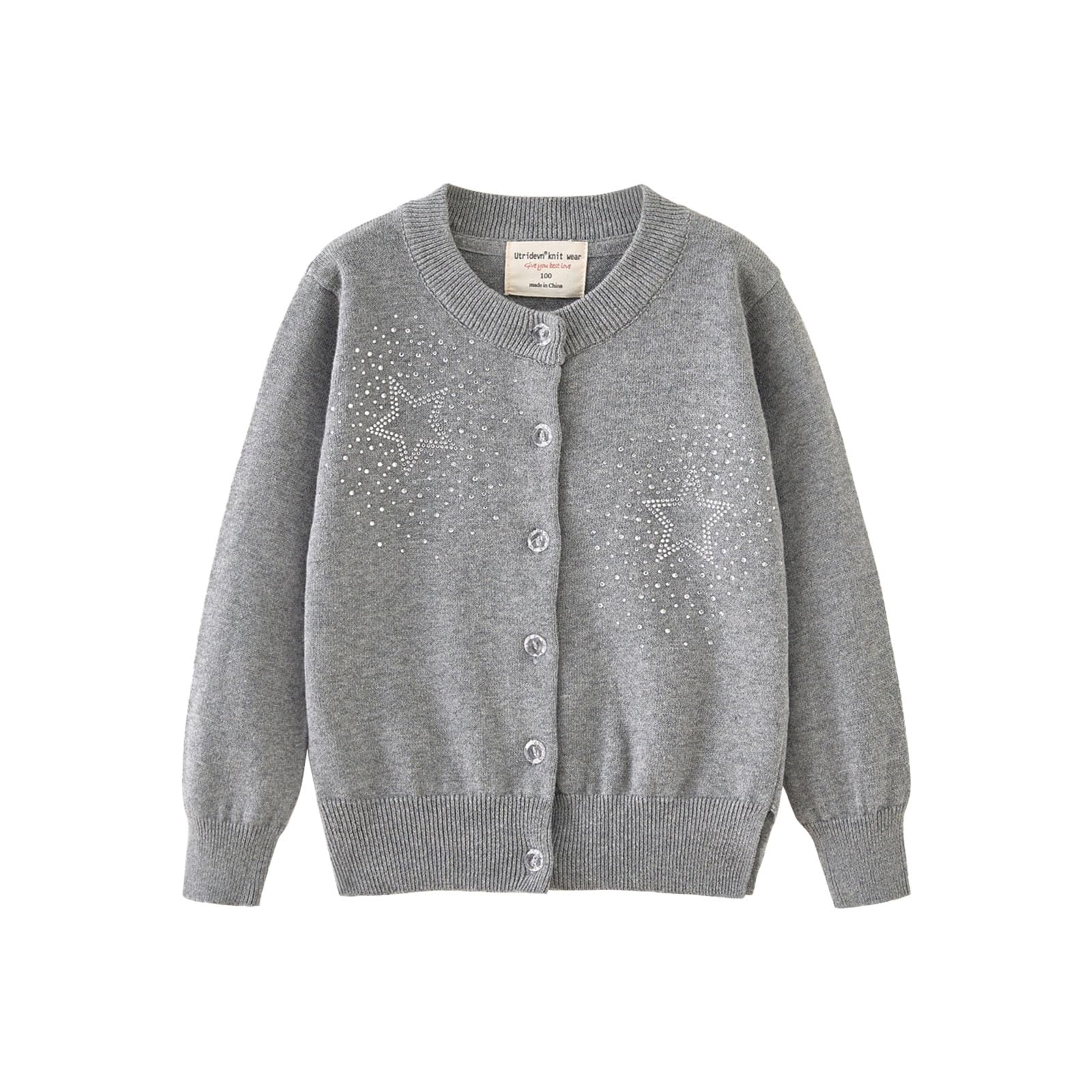 Rolanko Niñas Cardigans, Algodón de Manga Larga Button Down Ropa Escolar Básica, Suéter de Cuello Redondo