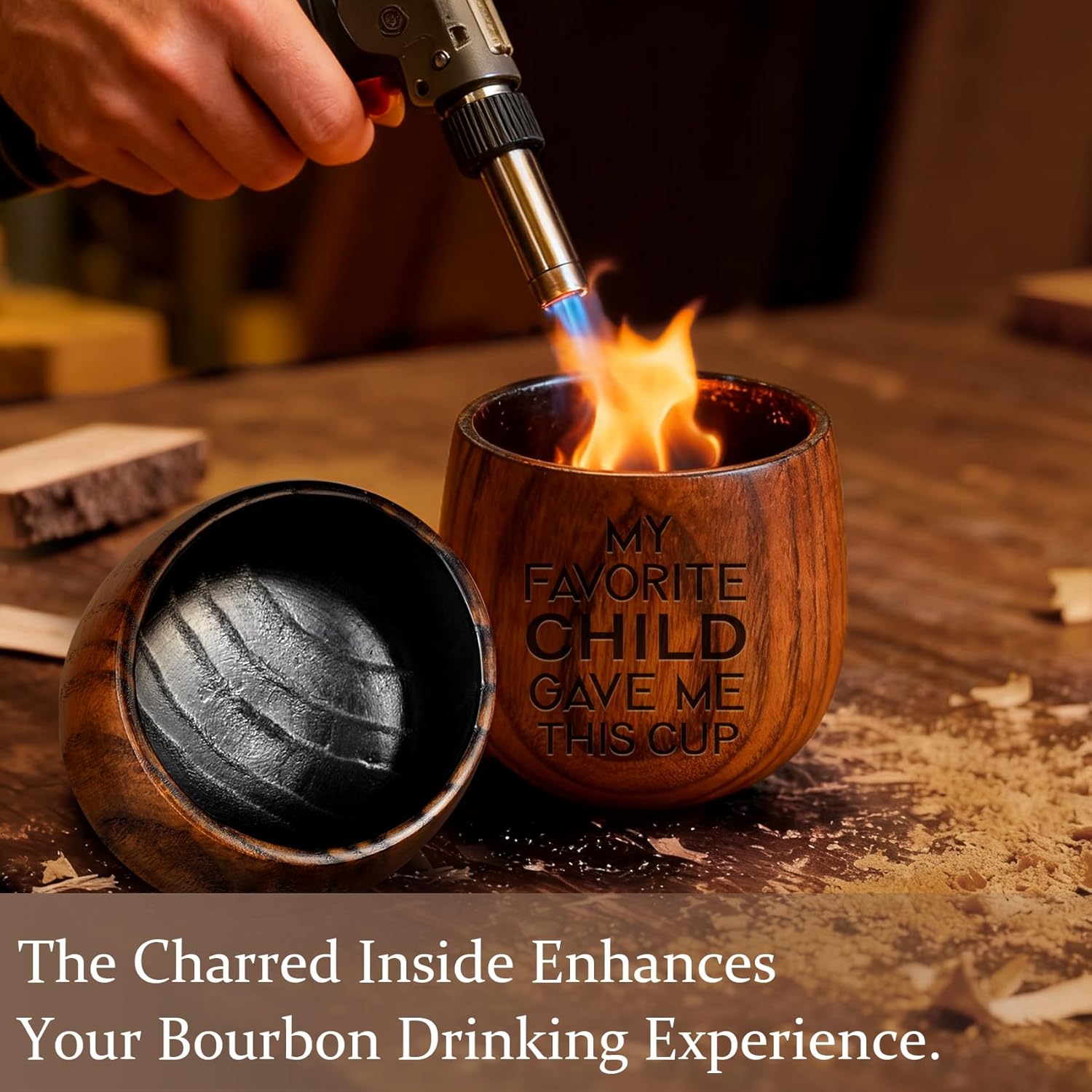 Funny Charred Wooden Bourbon Drinking Glass, Old Fashioned Tumbler Whiskey Glasses Laser Engraved with Unique Designs, Birthday Anniversary Christmas Bourbon Gifts for Dad Father Men - Image 6