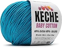 Vista 52 de Keche Hilo de algodón, 60% algodón, 40% hilo acrílico, hilo de algodón suave para ganchillo y tejer, hilo amigurumi, 4 madejas/bolas
