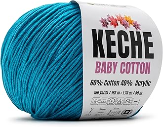 Cotton Yarn, 60% Cotton 40% Acrylic Yarn, Soft Cotton Yarn for Crochet and Knitting, Amigurumi Yarn 1 Skein/Ball 1.76 Oz (50g) / 180 Yrds (165m) -Blue