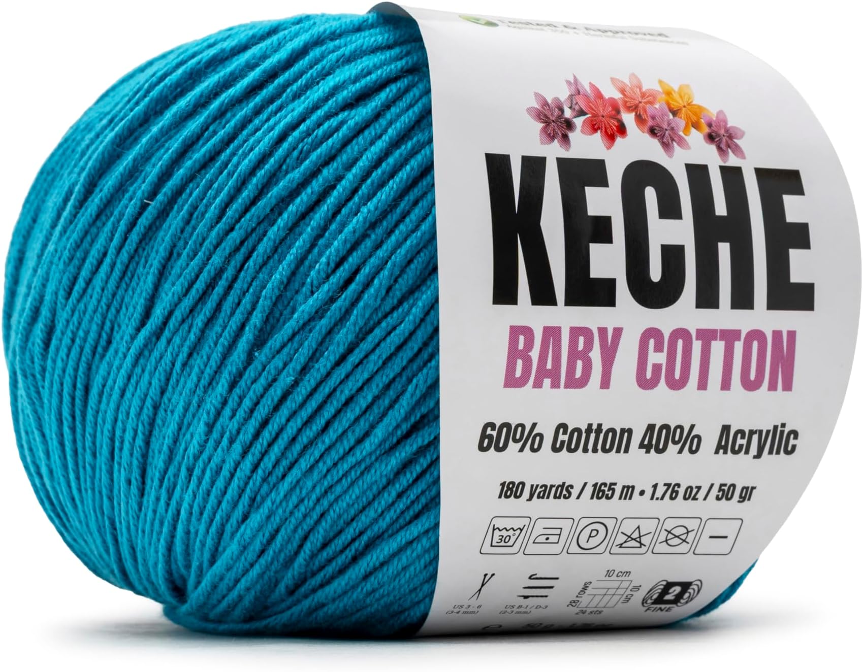 Cotton Yarn, 60% Cotton 40% Acrylic Yarn, Soft Cotton Yarn for Crochet and Knitting, Amigurumi Yarn 1 Skein/Ball 1.76 Oz (50g) / 180 Yrds (165m) -Blue