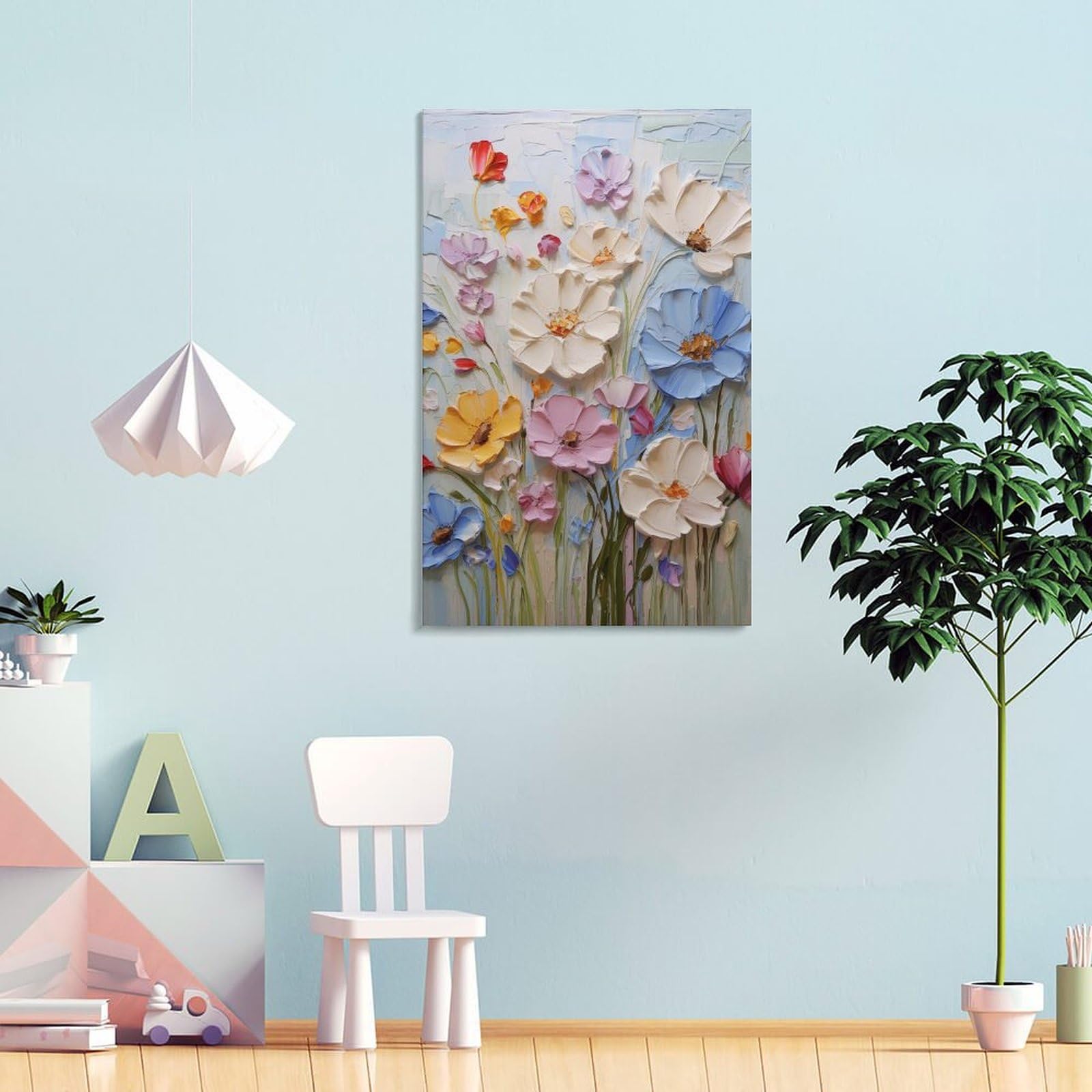 Amazon.co.jp: カラフルな花の絵 (1) プリント キャンバス 絵画