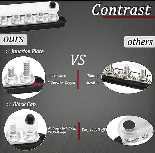Miniatura 4 de maierke Barra de bus de 250 A, 12 V, marina, 6 x 516 pulgadas (M8), bloque de distribución de energía de 12 V-48 V con cubierta, con 6 terminales de