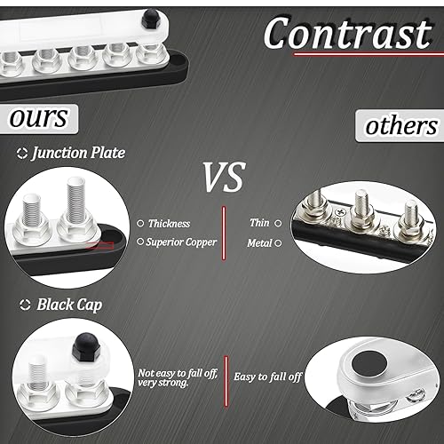Miniatura 4 de maierke Barra de bus de 250 A, 12 V, marina, 6 x 516 pulgadas (M8), bloque de distribución de energía de 12 V-48 V con cubierta, con 6 terminales de