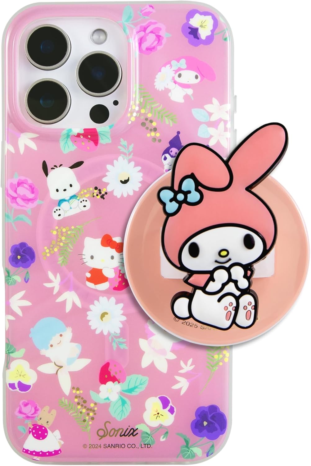 Sonix x Sanrio Magnetic Silicone Phone Ring (My Melody) + Case for MagSafe iPhone 16 Pro Max (Hello Kitty and Friends Floral)