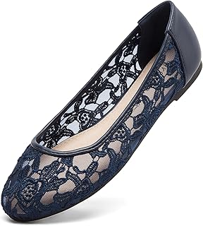 Women's Flats Cut Out Round Toe Slip On Floral Ballet Flat Comfortable Lace Flats Dressy
