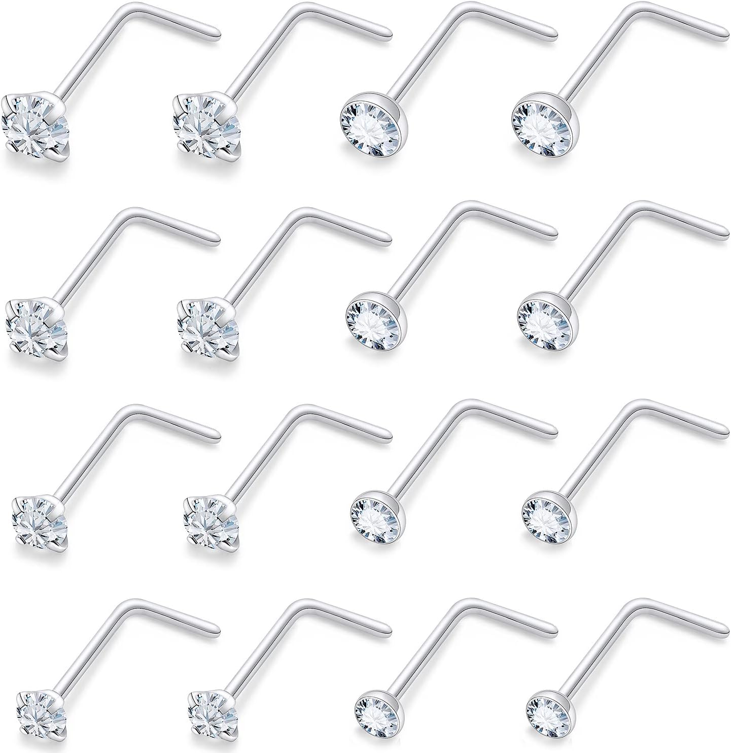 18G 20G 22G Round Cubic Zirconia Nose Rings Studs for Women Men 316L Stainless Surgical Steel Nose Ring Stud Piercing Jewelry Silver Gold Clear CZ 1.5mm 2mm 2.5mm 3mm