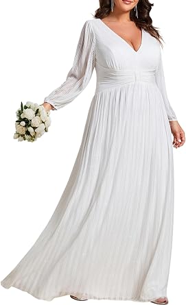 Ever-Pretty Womens Glitter Plus Size Formal Dress Evening Gown Long Sleeves Floor Length Plus Size Mother of Bride Dresses