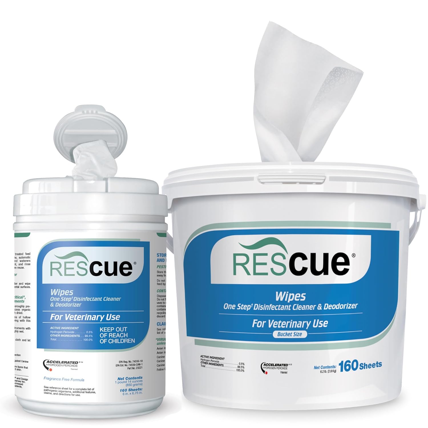 REScue Wipes Bucket and Wipes Canister – Disinfectant for Vets, Designed to Clean Kennels, Litter Boxes & More
