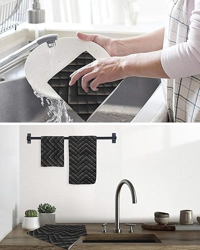 Miniatura 6 de Kitchen Towel 2 Packs Cotton Waffle Weave, Black Geometric Rhombus 16 x 24 Inch Absorbent Quick Drying Dish Towels Clothes for Kitchen Living Room