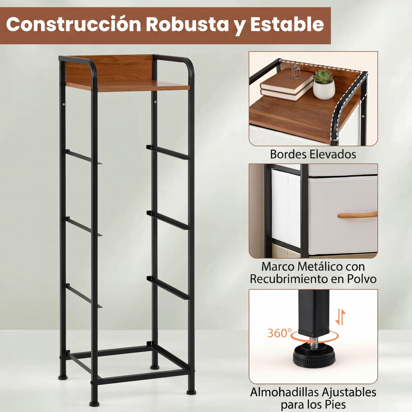 COSTWAY Cómoda con 4 Cajones, Cajonera Estrecha con Cajones de Tela Plegables Extraíbles y Estructura Metálica, Armario Organizador Independiente para Entrada Salón Dormitorio Vestidor