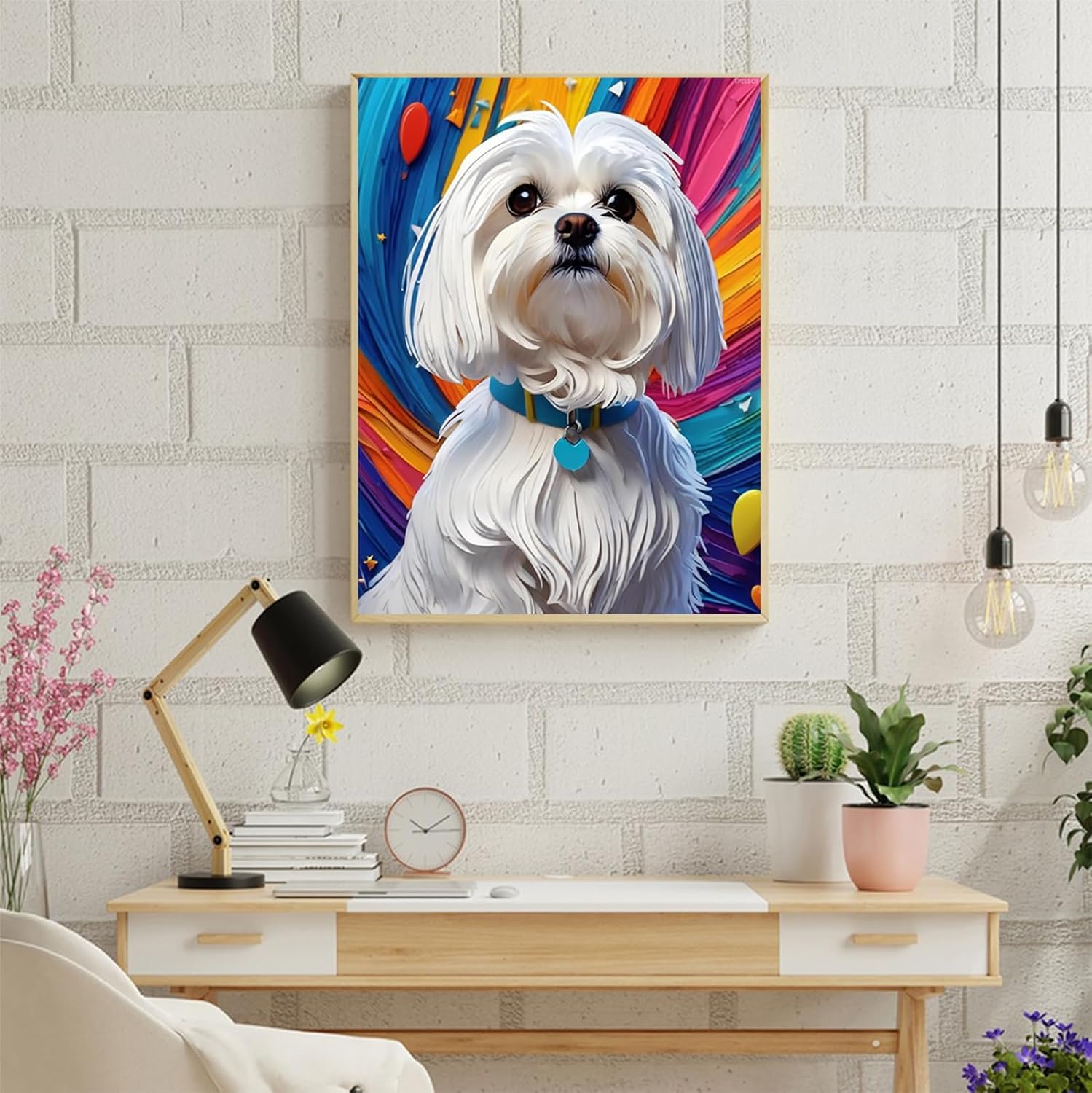 Colorful Animals 5D DIY Diamond Painting Kits for Adults, Happy Maltese Dog Round Full Drill Diamond Art Kits, Dog Paint with Diamonds Crafts for Home Wall Decoration Gifts 12x16 inch