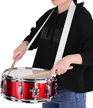 12 Inch Snare Drum Head with Drumsticks Shoulder Strap Drum Key for Student Band (Red)