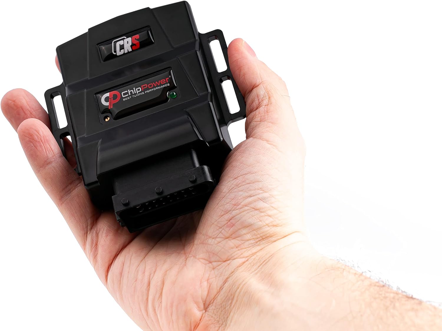 Step-by-step images showing how to connect the ChipPower CRS cable to the vehicle's wiring harness