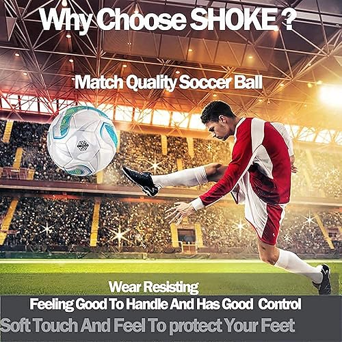 Miniatura 9 de SHOKE Soccer Ball Size 5 Official Size Soccer Ball Thermal Bonded Training Slip Resistant Hold Air OutdoorIndoor Match or Game Soccer Balls for Kids