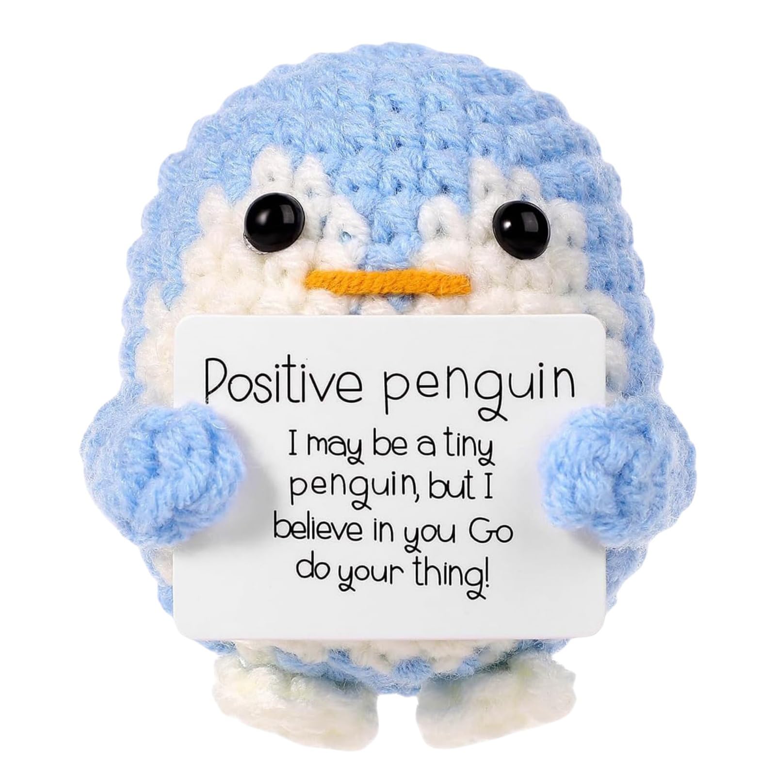 Auony Mini Funny Positive Penguin, 2.6 Inch Knitted Penguin Doll with Positive Card Emotional Support Crochet Doll Cheering Gift for Family Friends