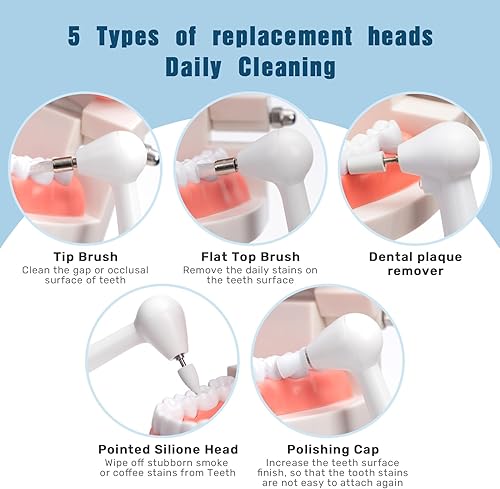 Miniatura 2 de Pulidor de dientes para el cuidado bucal para el hogar, removedor de cálculo dental eléctrico con 5 cabezales de repuesto, recargable por USB, IPX7