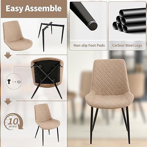 Miniatura 6 de Juego de 4 sillas de comedor de piel sintética, modernas sillas de comedor sin brazos, cómodas sillas de cocina tapizadas con respaldo, patas de