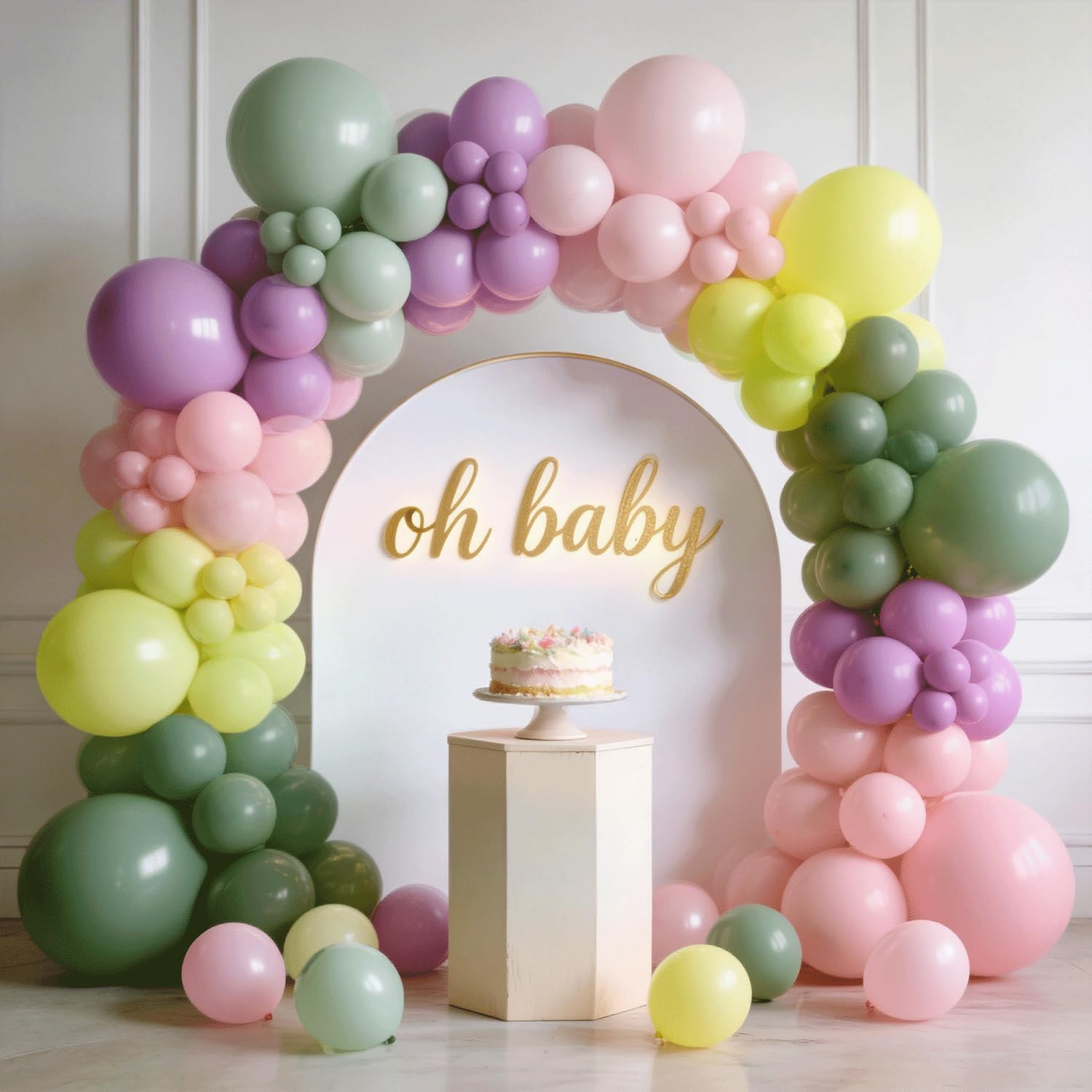 Pink Purple Sage Green Balloons Arch Kit - 119 PCs Pastel Green Pink Yellow Purple Balloons for Fairy Birthday Girl Graduations Spring Garden Tea Party Wonderland Weddings Party Decorations thumbnail