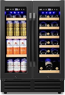 24" Black Dual Zone Wine & Beverage Refrigerator | Under Counter Built-In or Freestanding | 18 Bottles & 68 Cans | Glass Door with Lock Large Capacity for Beer Wine Soda Drinks