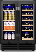 24" Black Dual Zone Wine & Beverage Refrigerator | Under Counter Built-In or Freestanding | 18 Bottles & 68 Cans | Glass Door with Lock Large Capacity for Beer Wine Soda Drinks