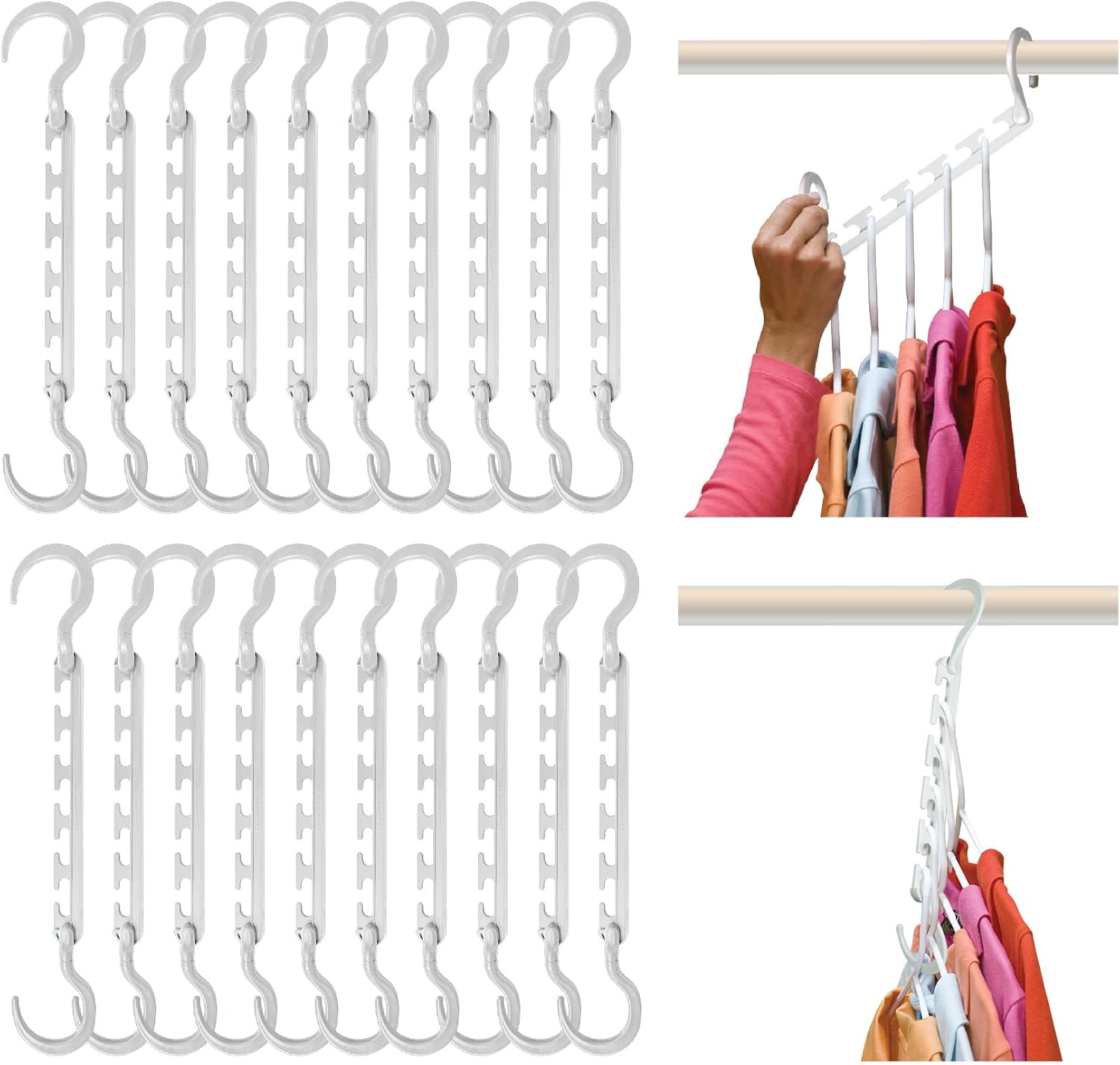 Wonder Hanger Max 20-Pack Space Saving Hangers, Reinforced Hooks Swivels 360°, Cascading Hanger, College Dorms & Storage Closet Organizer, Fully Assembled – Grey