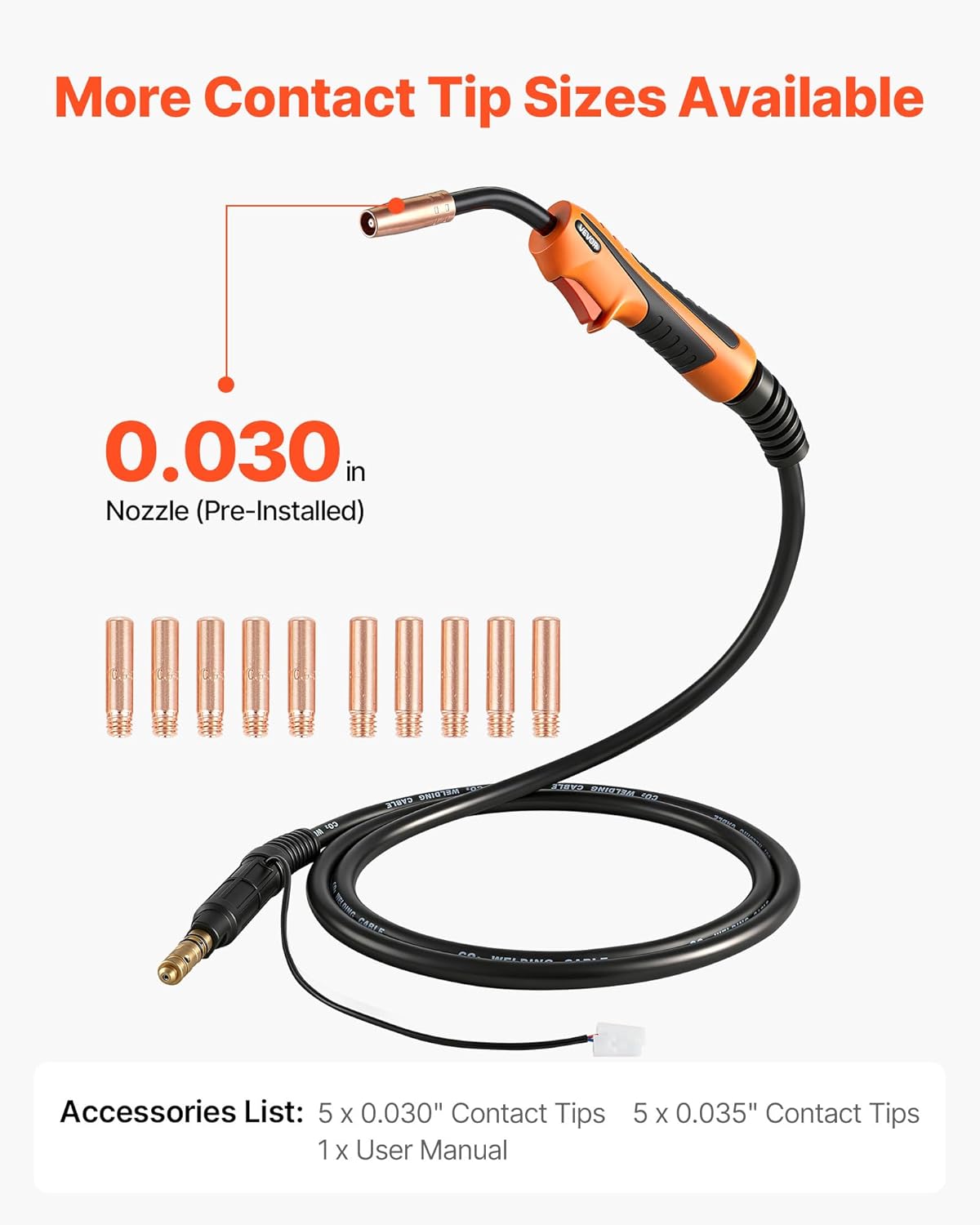 VEVOR 100A MIG Welding Gun with 10FT Cable, Replacement for Lincoln Magnum 100L (K530-5) - with 11PCS Mig Welding Contact Tips