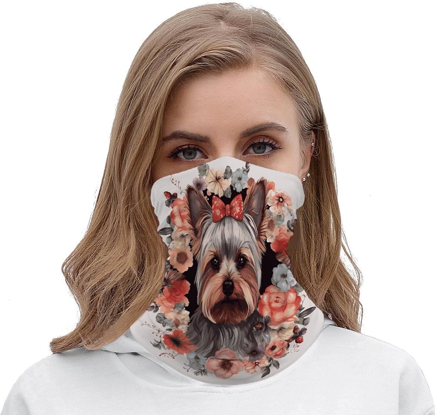 Sun Protection Neck Gaiter Yorkie Floral Balaclava Fishing Mask Hiking Cycling Sports Scarf