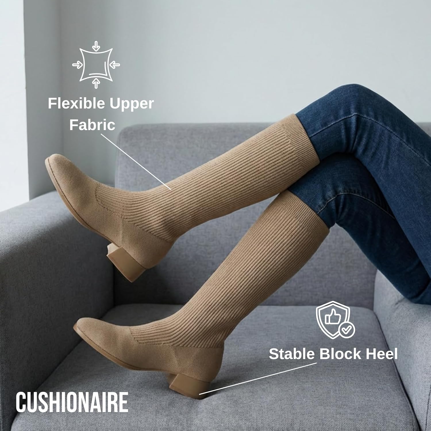 CUSHIONAIRE Rialto Women’s Knee-High Stretch Boot – Slip-On Tall Shaft Boot with Memory Foam & Low Block Heel - Image 6