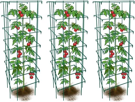 Happy Trees Large Heavy Duty Tomato Cages - Support for Climbing Vegetables and Plants - 18" x 18" x 58" - Thick Gauge Galvanized Steel, Collapsible Easy Storage, 3-Pack, Made in USA