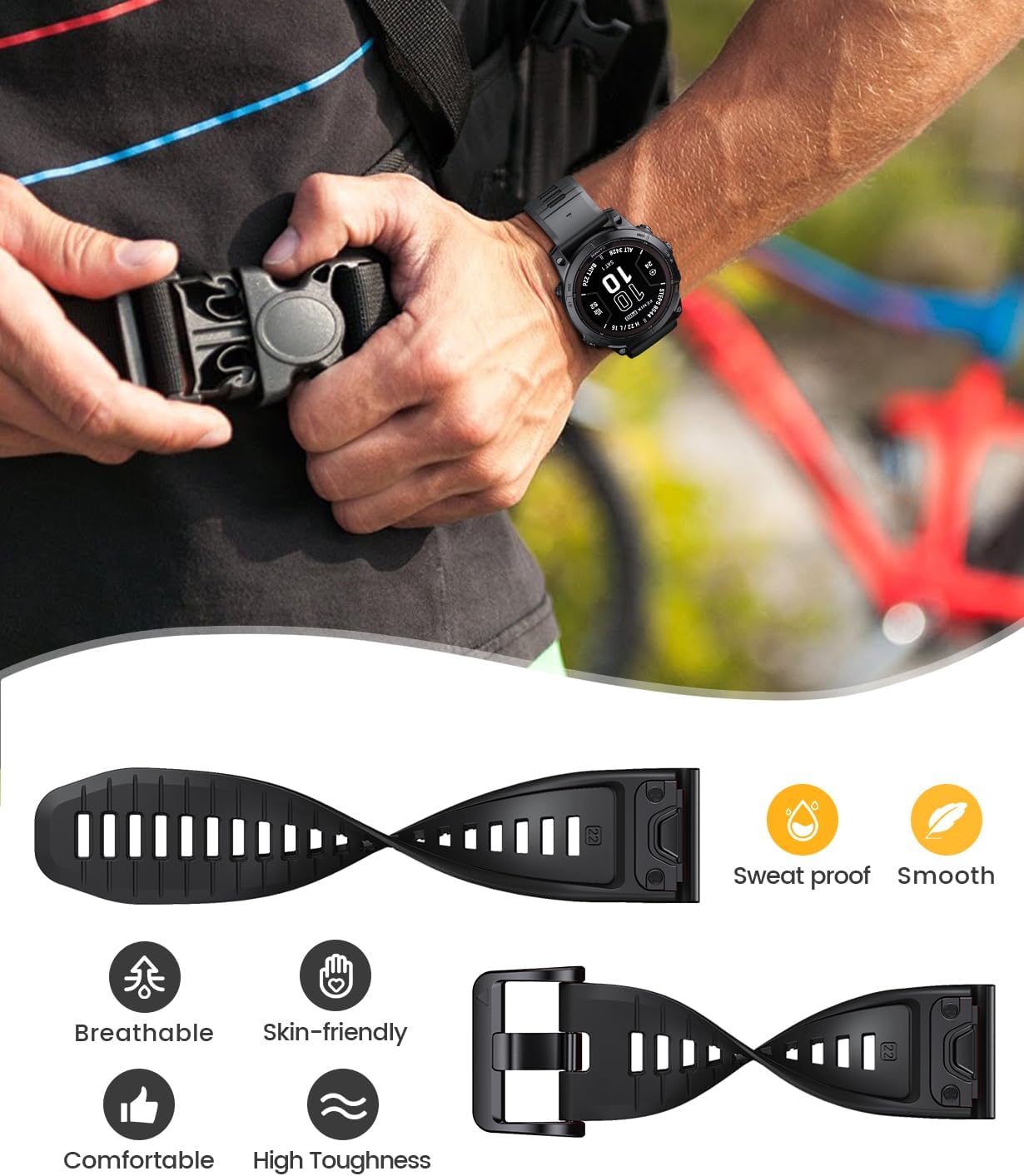 NotoCity for Fenix 7 Pro Band 22mm Width Fenix 6 Strap for Fenix 5/Fenix 7/Fenix 5 Plus/Fenix 6 Pro Soft Silicone Watch(Black) - Image 5