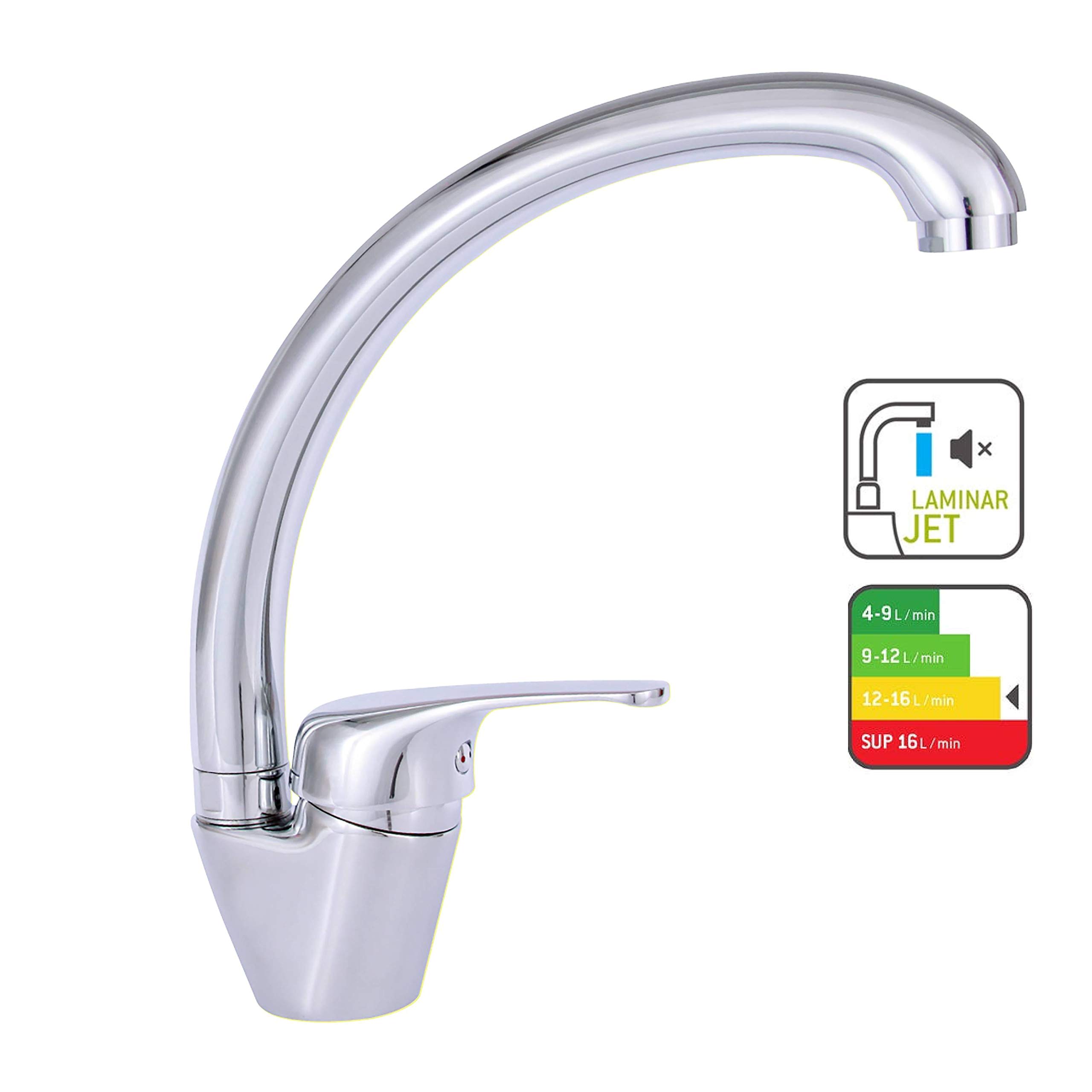 DELINIA Küchenarmatur LOLA – 360° Drehbar, Verchromtes Messing, Höhe 20,7 Cm Unter Auslauf